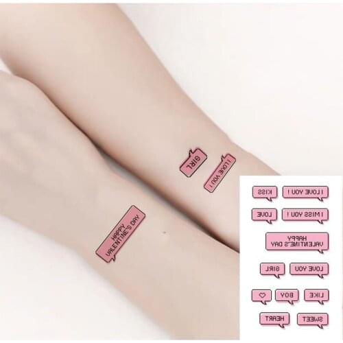 Waterproof TemporaryTatoo Sticker Couple Chat Box I Love U Letter Heart Art Tattoo Water Transfer Fake Flash Tatto for Man Women