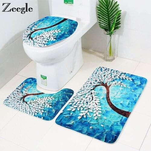 Zeegle 3pcs Bath Mat Bathroom Carpet Set Anti-slip Toilet Mat Pedestal Rug Lid Toilet Cover Bath Rugs Absorbent Shower Foot Mats