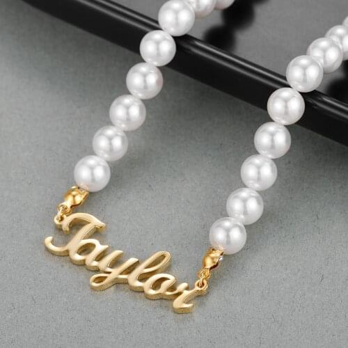 Custom Pearl Name Necklace Personalized Arabic Name Pendant For Women Nameplate Chain Men Necklaces Jewlery Ramadan Gifts