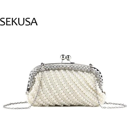 Shell Beaded Women Evening Bags Metal Diamonds Wedding Clutch Purse Chain SHoulder Lady Purse