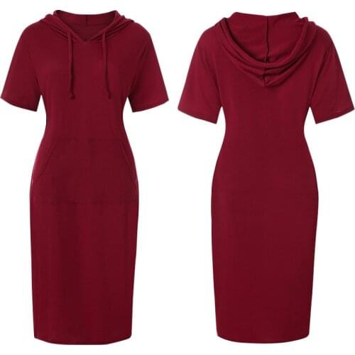 Ladies Knee-Length Dress Spring Autumn Womens Hooded Sweatshirt Long Sleeve Casual Solid Pencil Pullover Cotton Hoodie