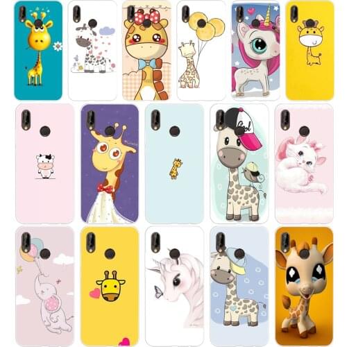 89AA Cartoon giraffe Silicone TPU Protective Cover Phone Case On For Huawei P20 30 Pro Lite Case Soft