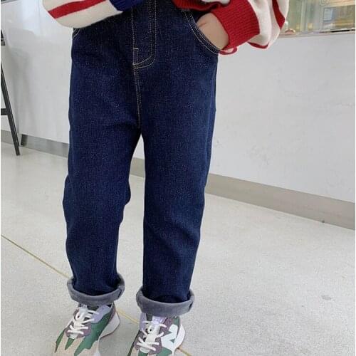 2021 Korea style girls boys thicken denim pants autumn fashion kids long jeans pants 2-8 years