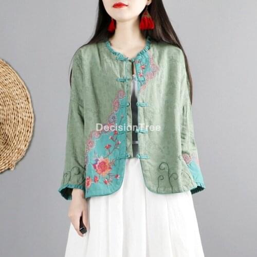 2021 chinese traditional costume women classic tang suit hanfu linen ethnic vintage party dance wear cheongsam chiffon blouse