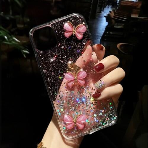 3D Bling Glitter Pearl Butterfly Soft Phone Case For IPhone 11 Pro Max XR X 6S 7 8 Plus Cover For Samsung Note20Plus S20Plus S20