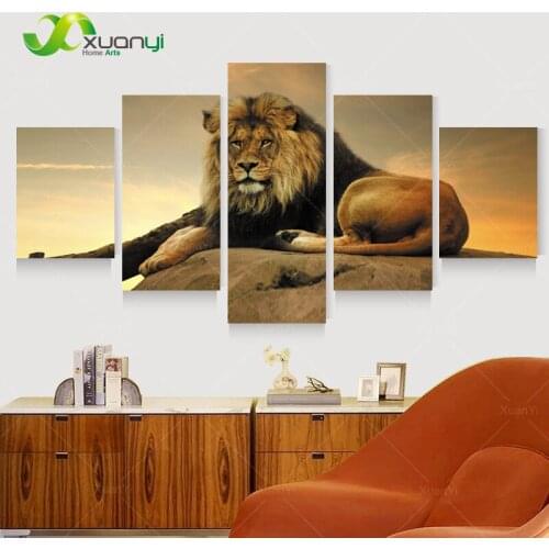 5 Panel Wall Art Lion Painting Canvas Wall Art Picture Modern Painting Home Decor For Living Room Canvas Print Unframed PR1181