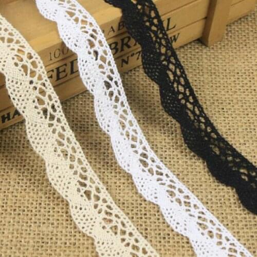 50Yards White Beige Black Cotton Lace Trim Scallop Cotton Crocheted Lace Ribbon Wavelet Edge DIY Clothing Accessories Dentelle
