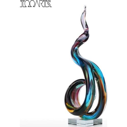 Tooarts Abstract Glass Sculpture Handmade Glass Ornament Decorative Tabletop Artwork Home Decor Multicolor