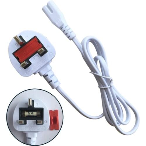 White ac power cable uk cord with fuse plug 2 prong for apple mac charger adapter 45W 60W 85W
