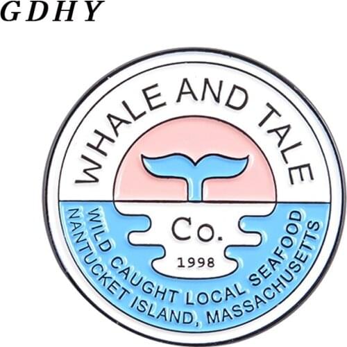 GDHY WHALE AND TALE Ocean Sea Brooch Enamel Pins Round Nice Brooches Badges Bag Clothes Lapel Pins Jewelry Gifts Spille Bijoux