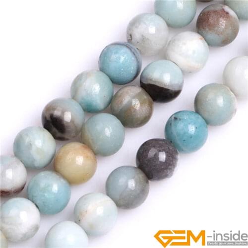 8mm 10mm 12mm Natural Mixed Color Amazonite Stone Big Large Hole ( Hole size 2mm ) Beads For Jewelry Making Strand 15 Inch