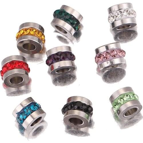10pcs 6mm Stainless Steel Bracelet Zircon Beads Diy Handicraft Accessories Findings Loose Spacer Beads For Jewelry Making
