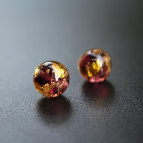 10pcs/Lot 10mm 12mm Gold foil Lampwork Beads Round Handmade purple color for jewelry Making