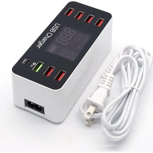 40W USB Phone Charger QC3.0 USB C Type C Fast Charger 8 Ports 2.4A Digital Display Charging Station Portable Travel Charger