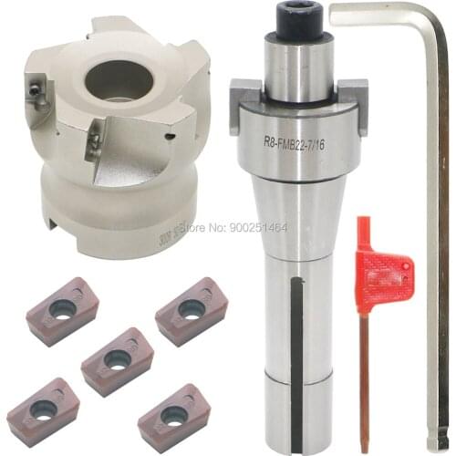 Face Milling Cutter Holder 90 Deg 300R 50-22 + R8-FMB22-7/16 + APMT1135 Hard Alloy Blade, Suitable for CNC Machine Processing