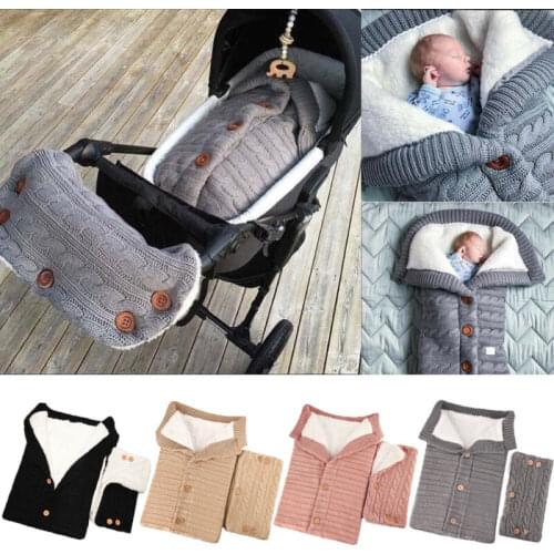 Newborn Baby Stroller Wrap Sleeping Bags Winter Warm Blanket Knitting Swaddle Wrap Toddler Sleeping Bag +Pram Handrail 2Pcs Set