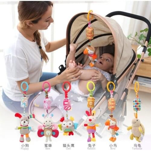 Cartoon Animal Rattle Baby Toys 0-12 Months Bed Stroller Crib Baby Mobile Hanging Rattles Newborn Plush Infant Educational Toys