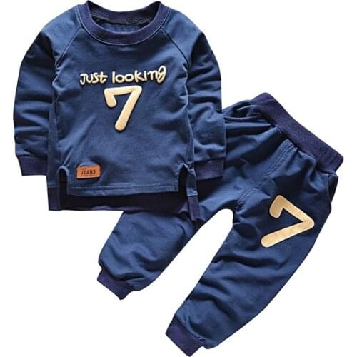 Kid Baby Boy Autumn Clothes Set Letter Long Sleeve Top Just Looking Print Tee+Pants 2PCS Bebe Childrern Clothing Set