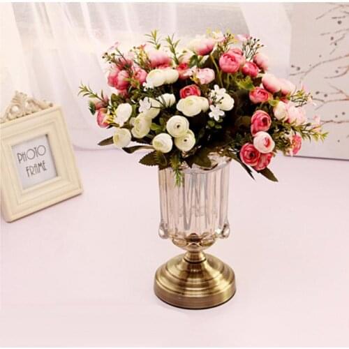 European Style Vintage Clear Glass Artifical Flower Arrangement Vase Holder Table Center Piece Decor