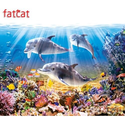 FATCAT dolphin life Diamond Painting Full Square Round Drill Diy 5D Diamond Embroidery Mosaic Animals Needlework decor AE1297