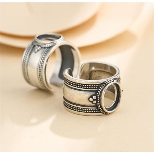 Ring Blank for 8x10mm Oval Cabochons Antique Style Ring Setting Thai Sterling Silver Adjustable Ring Base SR0403