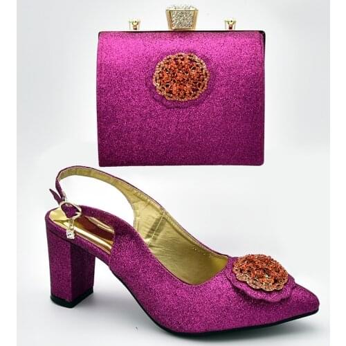 Shoes and Bag Set African Sets Matching Women Shoes and Bag Set Decorated with Rhinestone Italy Shoe and Bag