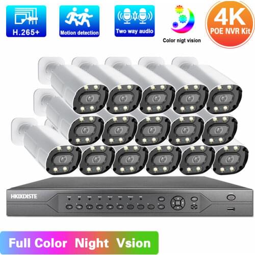 POE CCTV Camera Security System Kit 16 Channel 4K NVR Kit Two Way Audio IP Video Surveillance Camera System Set XMEYE H.265 8CH