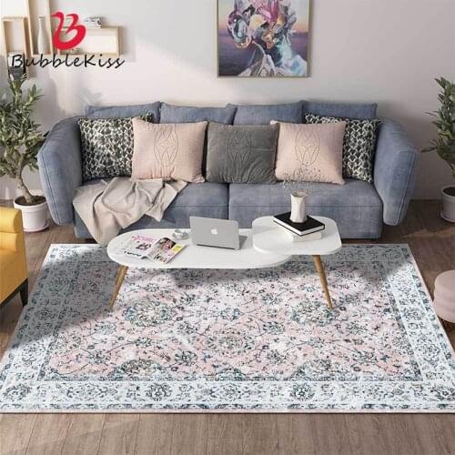 Bubble Kiss Nordic Style Soft Carpets for Bedroom Home Decor Vintage Floral Pattern Non-Slip Pink Rug Anti-Wrinkle Floor Mats