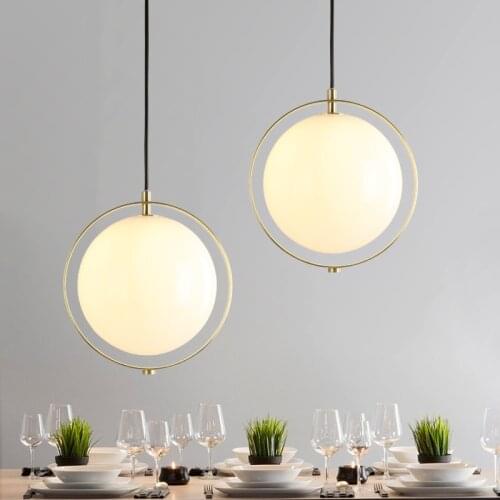 Nordic round pendant light living room postmodern bubble pendant light bedside lamp bar single head ball hanging moon lamp