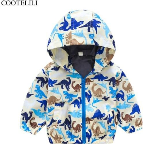 COOTELILI Baby Boys Coat Windbreaker Long Sleeve Children Dinosaur Printing Jacket Kids Boys Outerwear Coats Clothes 90-130cm