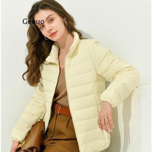 Lightweight Down Womens Jacket Female Slim Coat Stand-Up Collar White Duck Down Parkas Tops Zipper Winter Warm Cotton Clothing