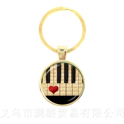 Hot Sell Music Art Piano Time Gem Keychains Alloy Glass Pendant Fashion Creative Men Women Keyring Souvenirs Gift