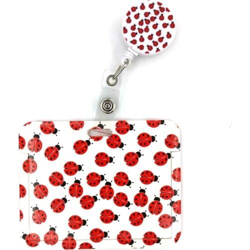 Ladybird Insect Cute Card Cover Clip Lanyard Retractable Student Nurse Badge Reel Clip Cartoon ID Card Badge Holder accessories