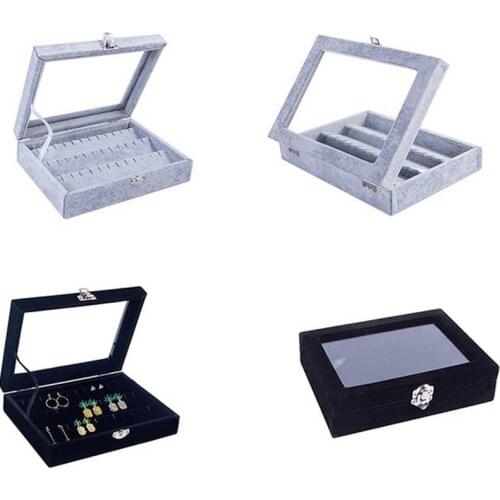 Fashion Black/Gray Velvet Earrings Jewelry Boxes Ring Earring Necklace or other Ornaments Storage Jewellery Organizer Packaging