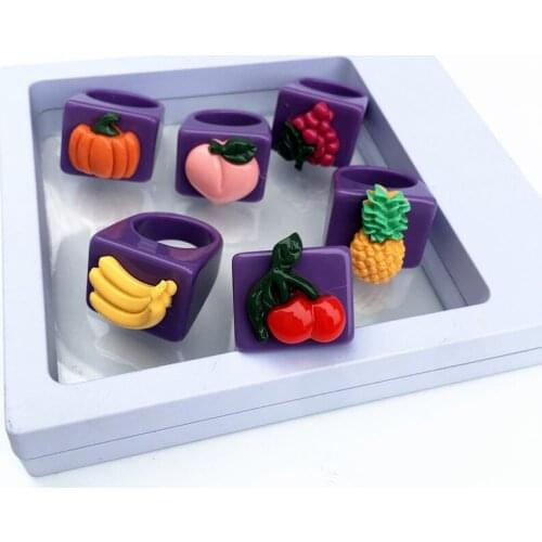 Fashion Funny Colorful Fruits Acrylic Rings for Women Cute Transparent Wide Resin Ring Personality Jewelry Party Gifts Wholesale