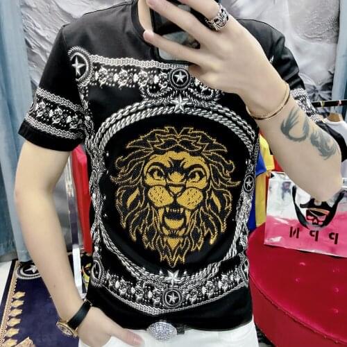 Hombre Fashion Camisetas Men Short Sleeve T-shirt Lion Figure Printing Slim Fit T-shirt Harajuku Tee Shirt Homme Poleras Hombre
