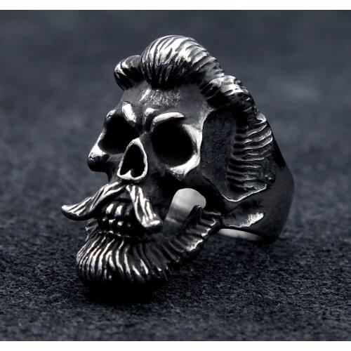 Vintage Big Beard Hippie Skull Mens Rings Punk Hip Hop Stainless Steel Biker Ring Motorcycle Band Jewellery Accessories