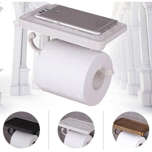 Bathroom Hardware Set White Paper Mobile Phone Holder Space Aluminum Antique Roll Holder With Shelf Toilet Paper Box Wall Mount