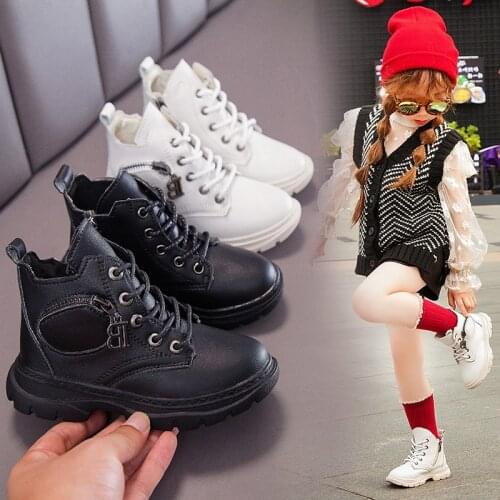 2021 New Autumn Childrens Martin Boots British Kids Boys Girls Black/White Fashion Cool Single PU Leather Short Boots Shoes
