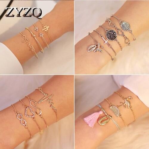 ZYZQ New Summer Metal Shell Bracelets For Women Multilayer Peach Heart Rhinestone Adjustable Open Bracelet Bangles Jewelry