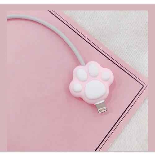 New Cute Pink Cartoon Cat Paws Cable Winder Protector for IPhone Cable Kawaii Desktop Wire USB Cable Charger Earphone Protector