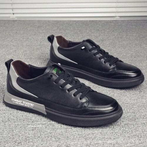 Genuine Leather Shoes Men Sneakers Black White Shoes Fashion Young Man Street Footwear Brand Mens Casual Shoes