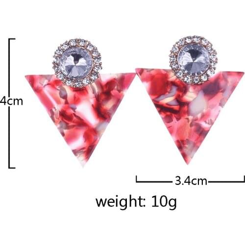 Charming Acrylic Earrings For Women Triangle Resin Earrings Female Rhinestone Jewelry Gift Party Classic For Lovers Pink Red