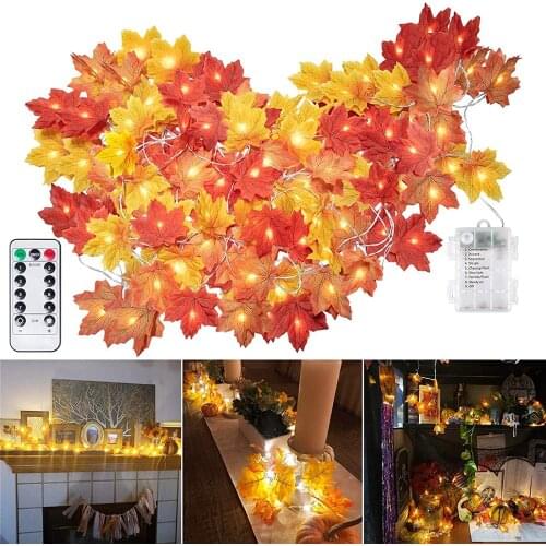 Fall Maple Leaves String Lights with Remote Thanksgiving Xmas Decorations Fall Garland Lights with 8 Lighting Modes and Timer
