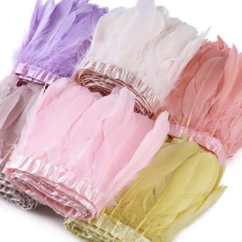 Natural leather pink Goose Feathers Trim dyed 15-20cm for Wedding Dress Decoration Sewing Crafts material plume ribbon wholesale