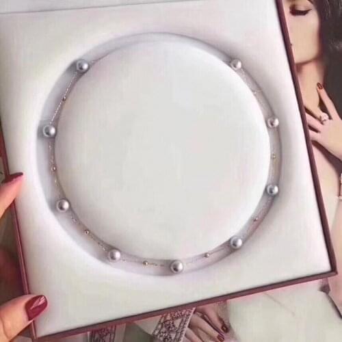 D824 Pearl Necklace Fine Jewelry Solid 18K Gold Round 6-7mm Nature Fresh Water Gray Pearls Necklaces for Women Fine Presents