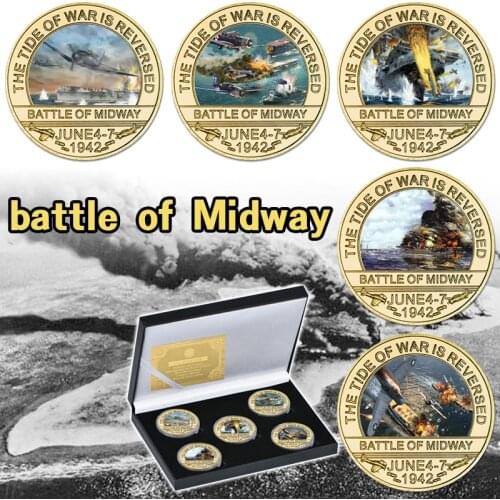 Battle of Midway Gold Plated Challenge Coins Set In Holder US Army Souvenir Military Commemorative Coin Gifts for Veterans