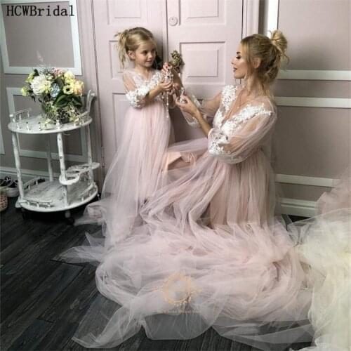 Dusty Pink Plus Size Pregnant Women Evening Dress Side Slit A Line Lace Tulle Women And Daughter Long Party Dresses Custom Made