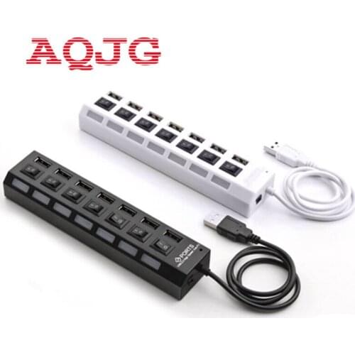 Multi 7 Ports High Speed USB Hub 2.0 480Mbps Hub USB On/Off Switch Portable USB Splitter Peripherals For Computer AQJG White