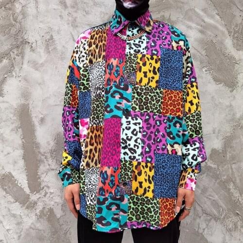 New Spring Autumn Korean Leopard Print Long Sleeve Shirt Mens Loose Fashion Streetwear Harajuku Men Camisa Masculina Shirts